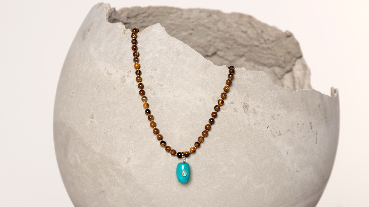 Colar Wildfire Marrom e Turquesa